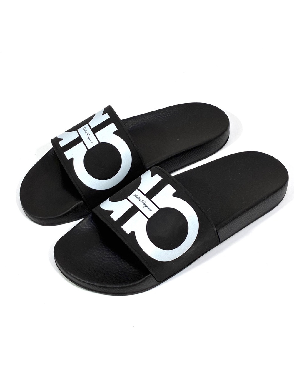 Salvatore Ferragamo Groovy 6 Dual Gancini Sport Pool Slide Sandal Black 10M NWT